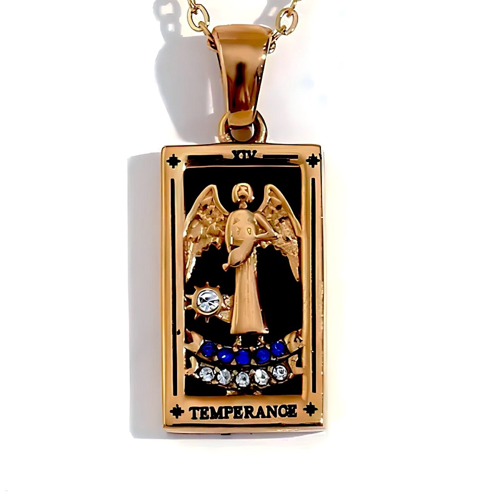 Dainty Tarot Card Necklace | ‘Temperance’ 18k Gold, 316L Stainless Steel